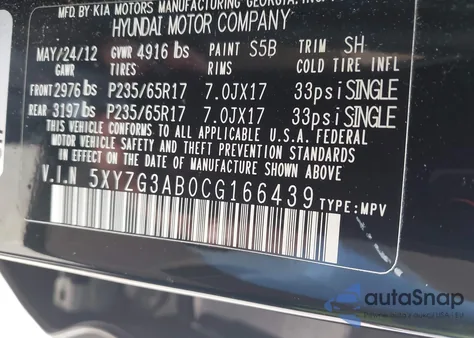 2012 Hyundai Santa Fe Gls from USA, damaged, VIN 5XYZG3AB0CG166439